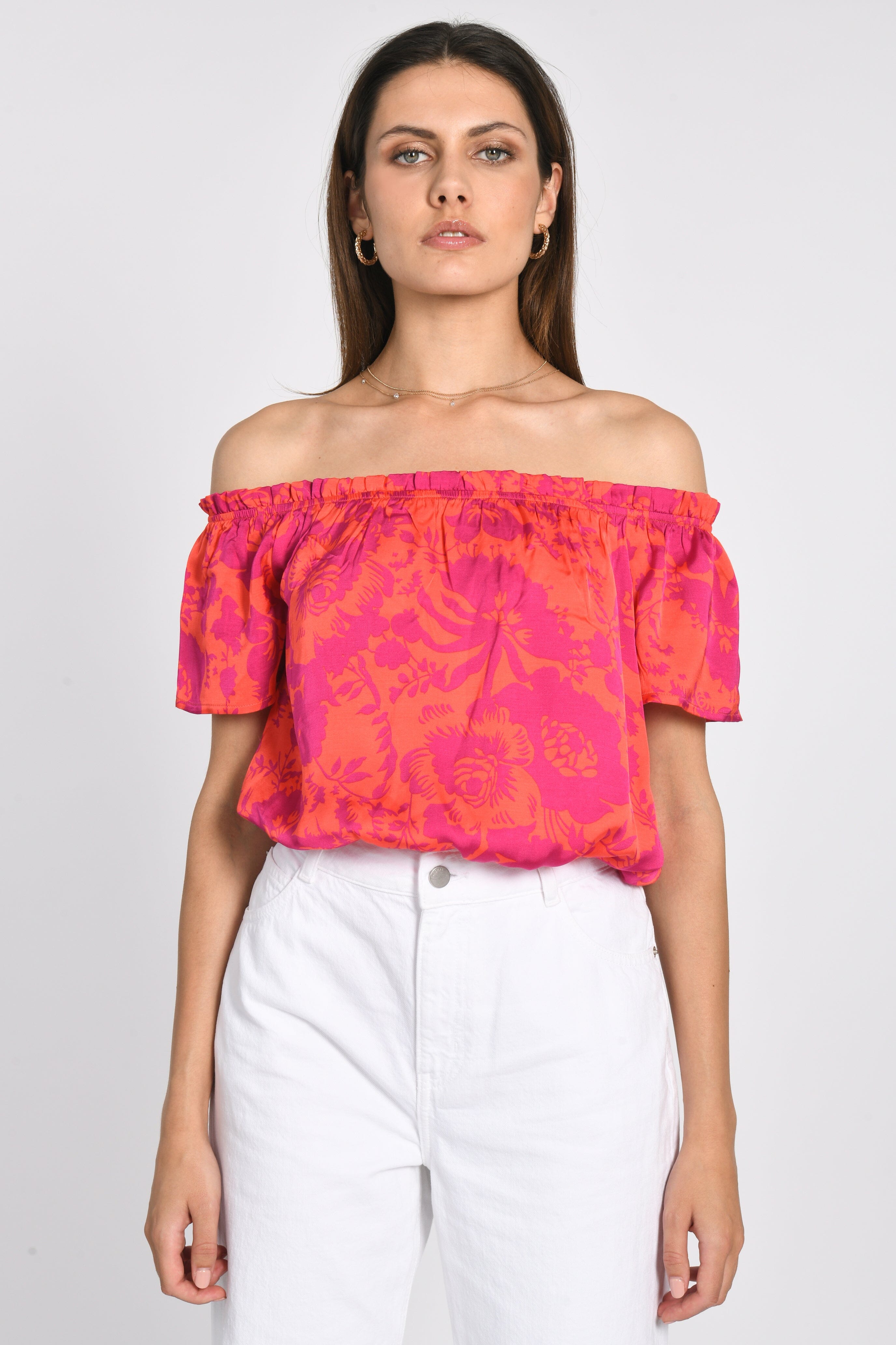 TOP SMOCK ROSA FUCHSIA/ORANGE ROBE NEW KOOKAI Mode Kookai