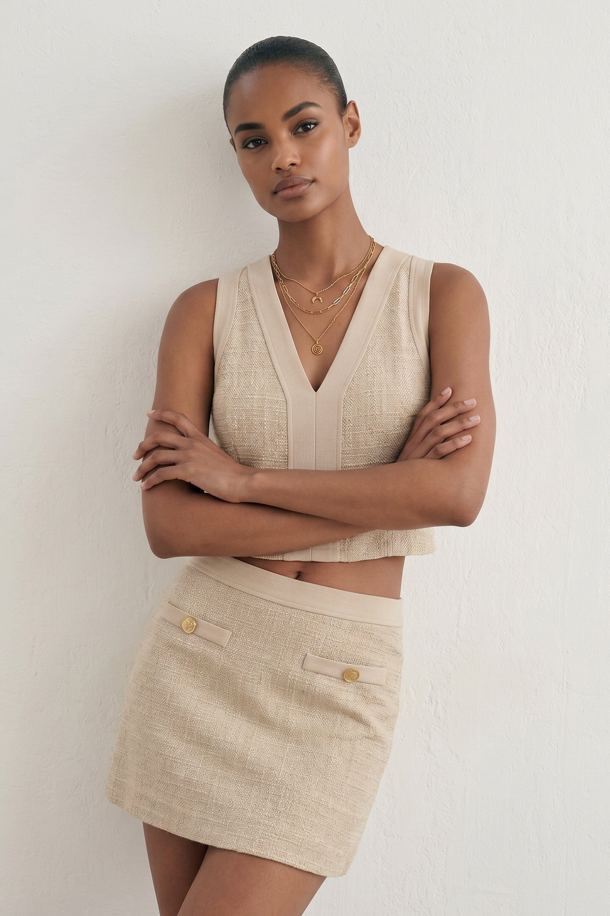 TOP TWEED - CATALINA - BEIGE TOP NEW KOOKAI Mode Kookai
