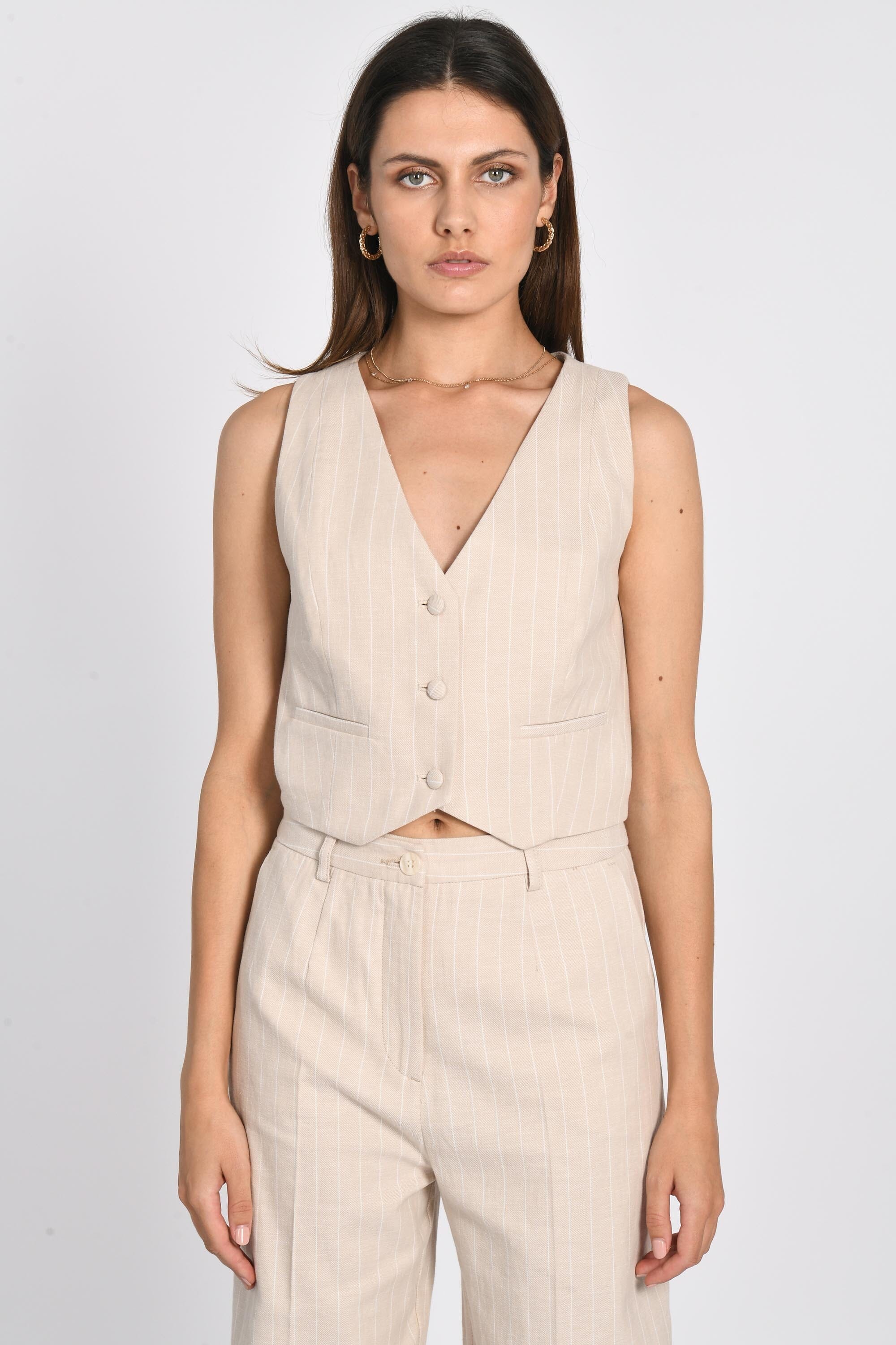 TOP VESTON RAYURE TENNIS LARRY BEIIGE/BLANC TOP KOOKAI Mode Kookai