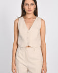 TOP VESTON RAYURE TENNIS LARRY BEIIGE/BLANC TOP KOOKAI Mode Kookai