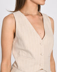 TOP VESTON RAYURE TENNIS LARRY BEIIGE/BLANC TOP KOOKAI Mode Kookai