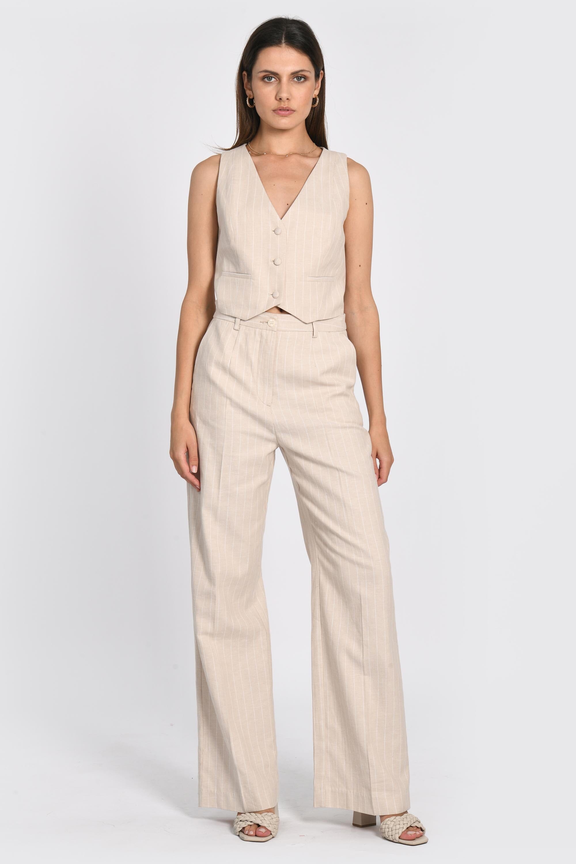 TOP VESTON RAYURE TENNIS LARRY BEIIGE/BLANC TOP KOOKAI Mode Kookai