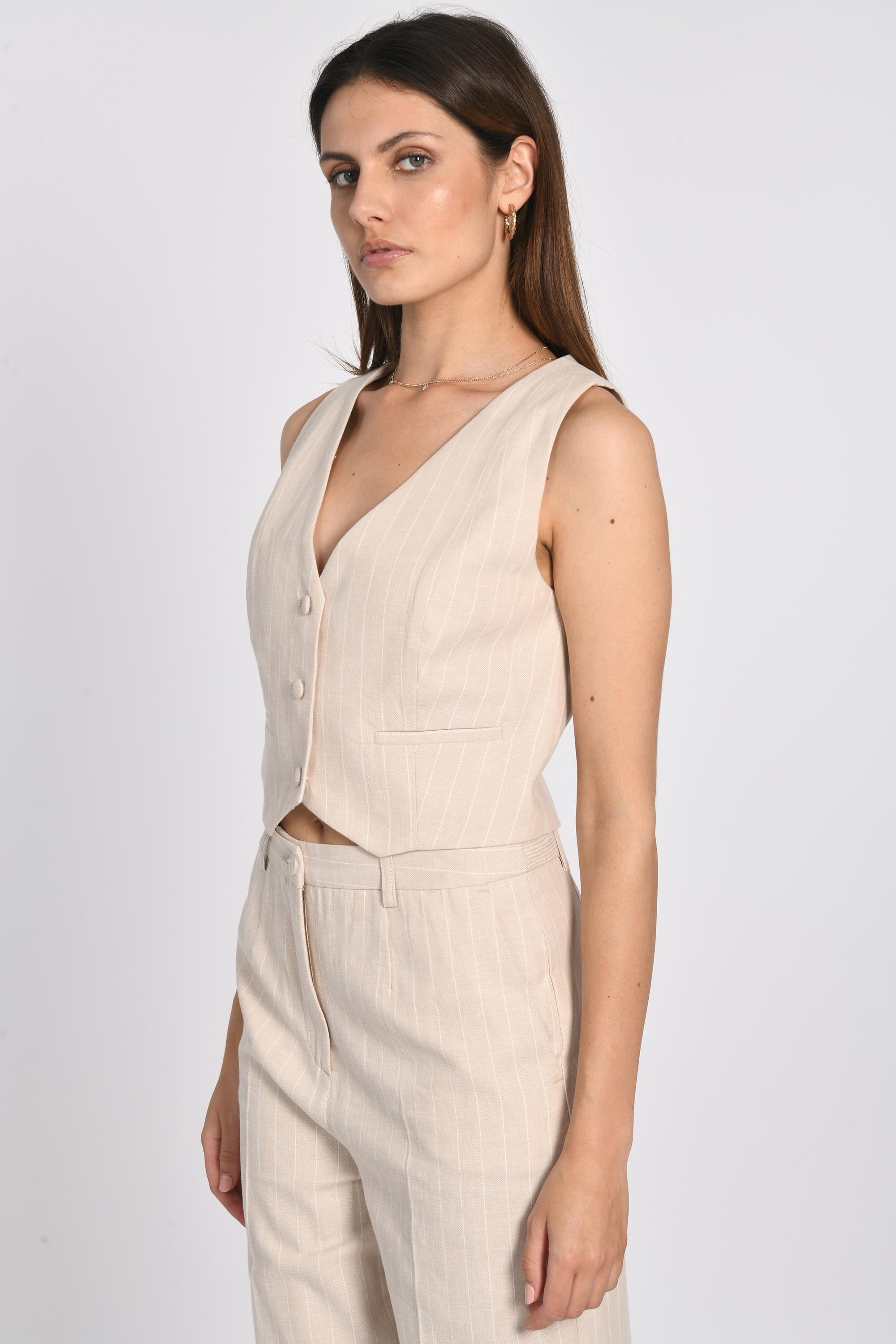 TOP VESTON RAYURE TENNIS LARRY BEIIGE/BLANC TOP KOOKAI Mode Kookai