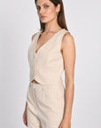 TOP VESTON RAYURE TENNIS LARRY BEIIGE/BLANC TOP KOOKAI Mode Kookai