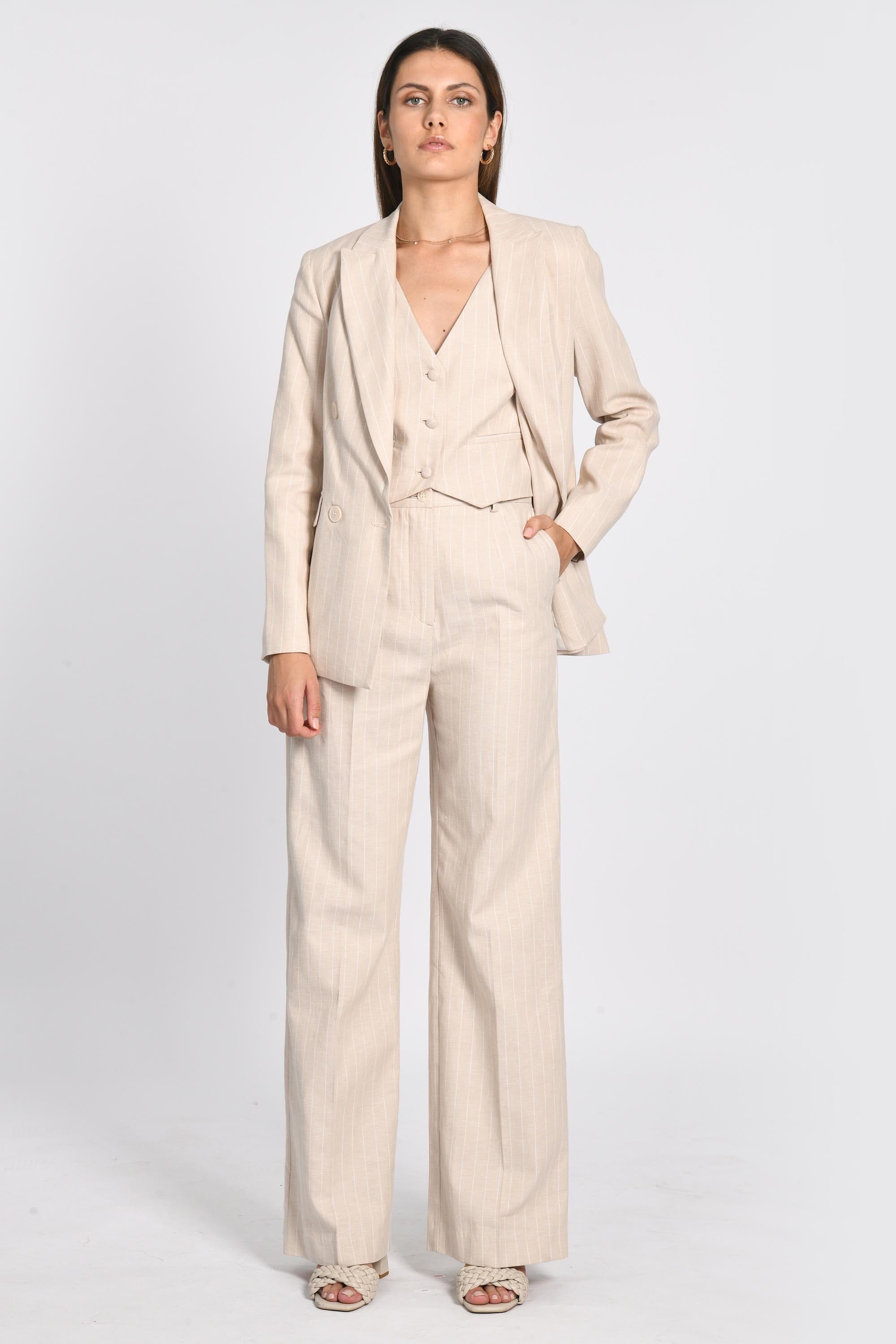 TOP VESTON RAYURE TENNIS LARRY BEIIGE/BLANC TOP KOOKAI Mode Kookai