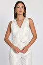 TOP VESTON RAYURE TENNIS LARRY BLANC/MARINE TOP KOOKAI Mode Kookai
